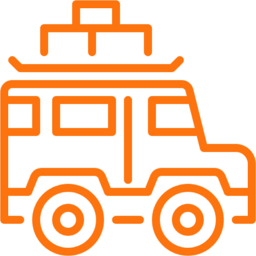 Orange car icon with luggage on top.
