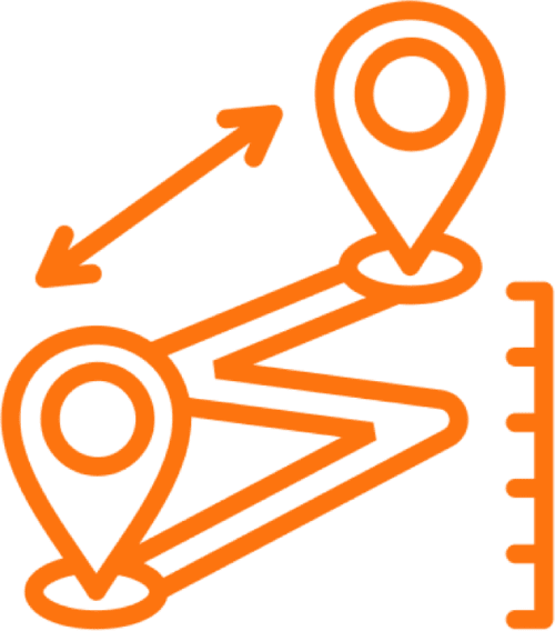 Map route with location pins and arrows.