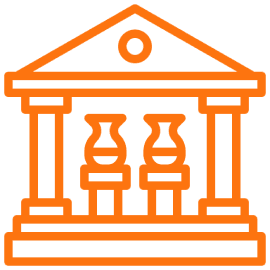 Orange museum icon with vases inside.