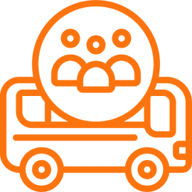 Bus with people icon in orange outline.